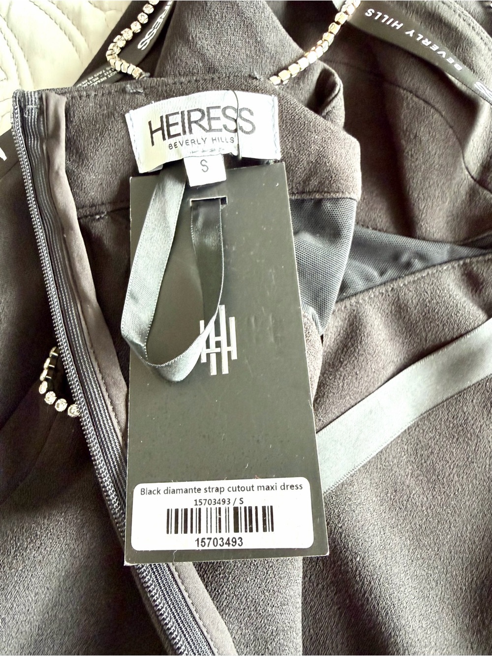 Heiress Beverly Hills New Black Diamanté Crystal-Detail Strappy Maxi Dress - Picture 11 of 14